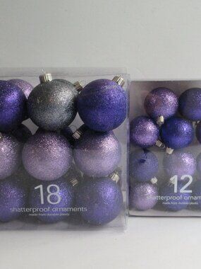 29 Martha Stewart Purple Glittered Christmas Ornaments Shatterproof 2 Sizes
